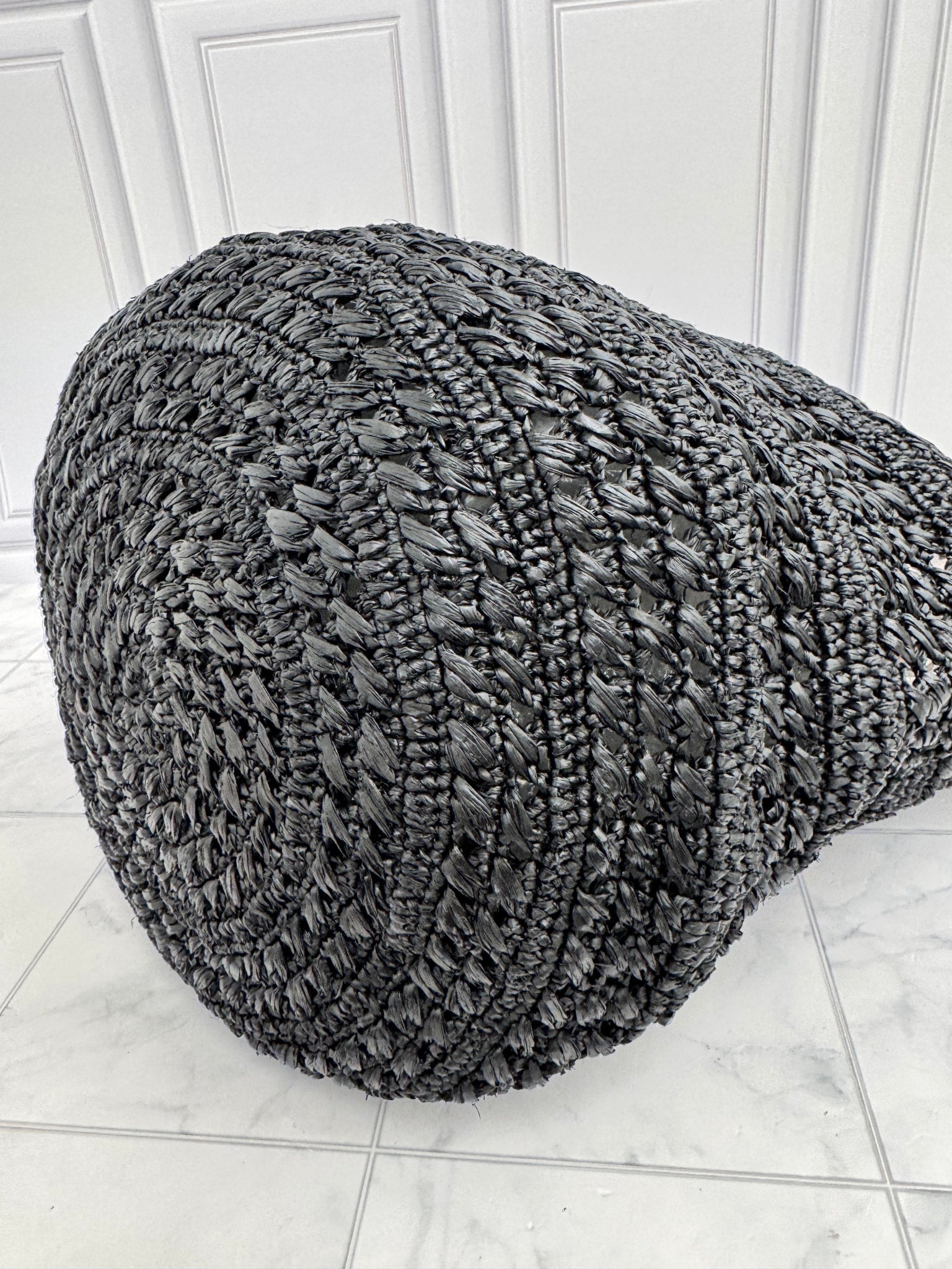 Saint Laurent YSL Black Raffia Panier Medium Tote Bag