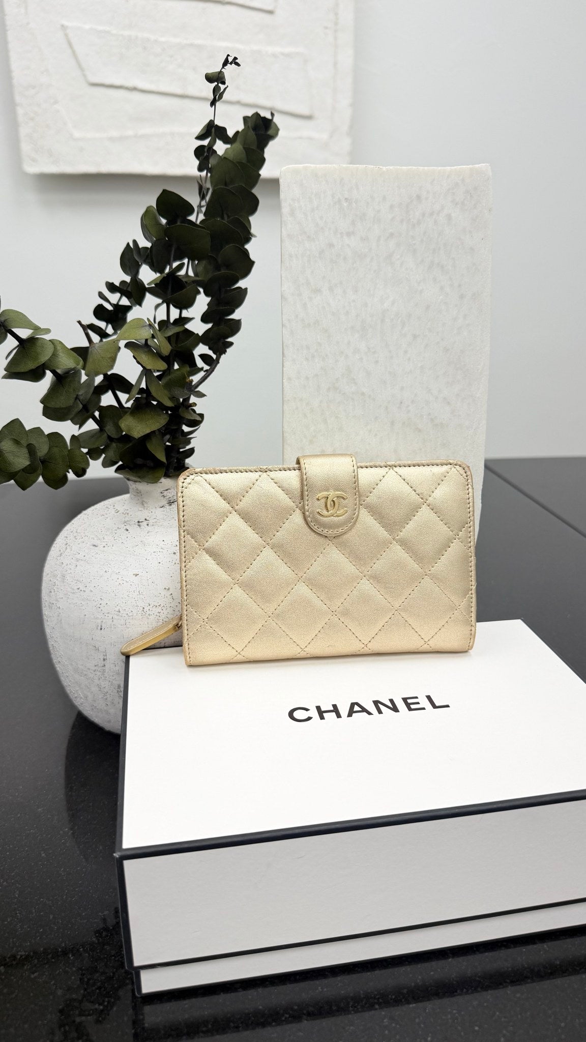 Chanel Gold Lambskin Leather Chanel Compact Wallet