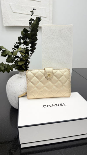 Chanel Gold Lambskin Leather Chanel Compact Wallet