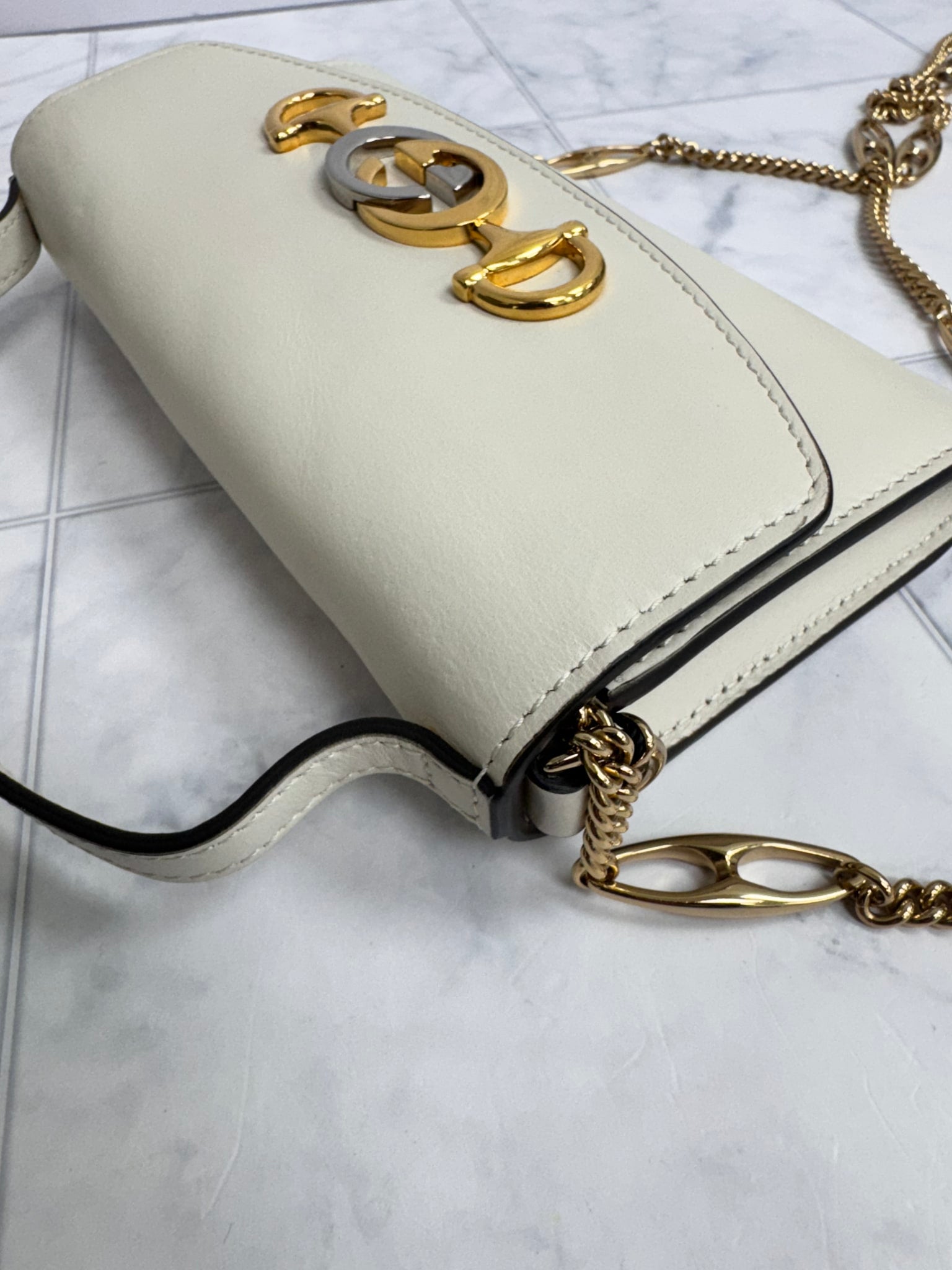 Gucci White Leather Zumi Mini 2Way Bag