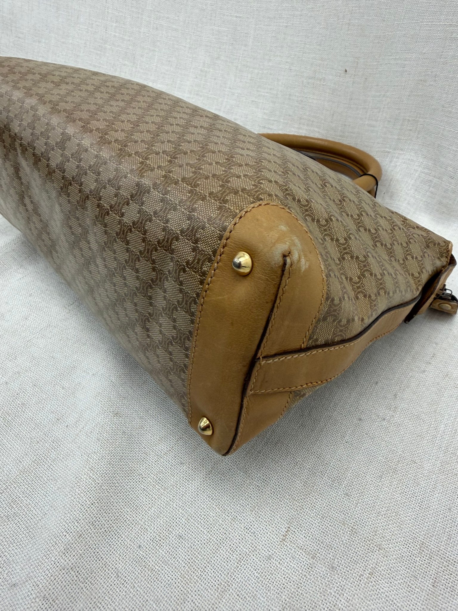 Celine Vintage Beige Macadam Coated Canvas Shoulder Bag