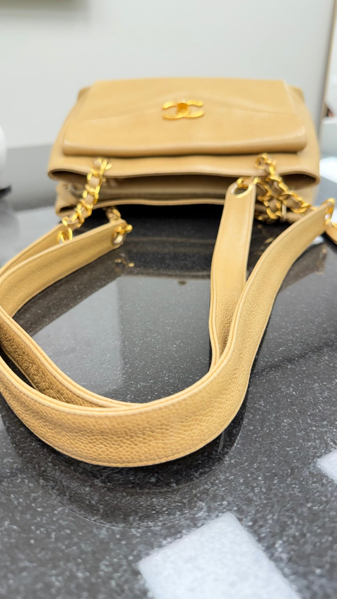 Chanel Beige Caviar CC Pocket Shoulder Tote