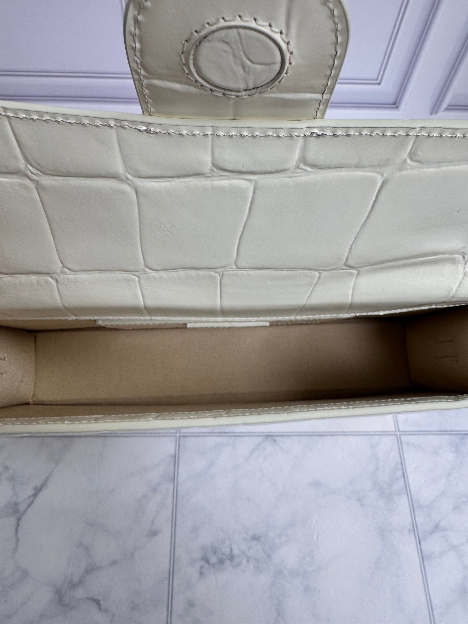 LIKE NEW - Jacquemus White Croc Embossed Leather Le Bambino Long Shoulder Bag