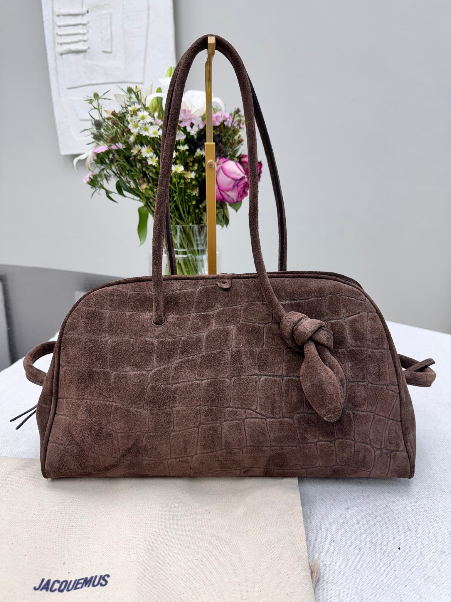 BRAND NEW Jacquemus Brown Croc Embossed Suede Le Turismo Shoulder Bag