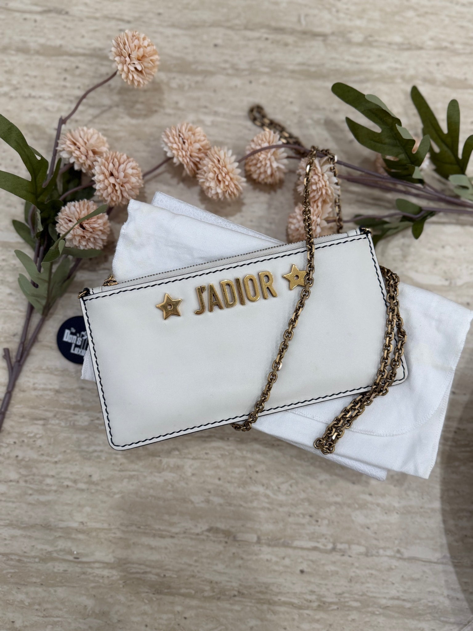 Christian Dior  White Leather Jadior Clutch on a Chain 