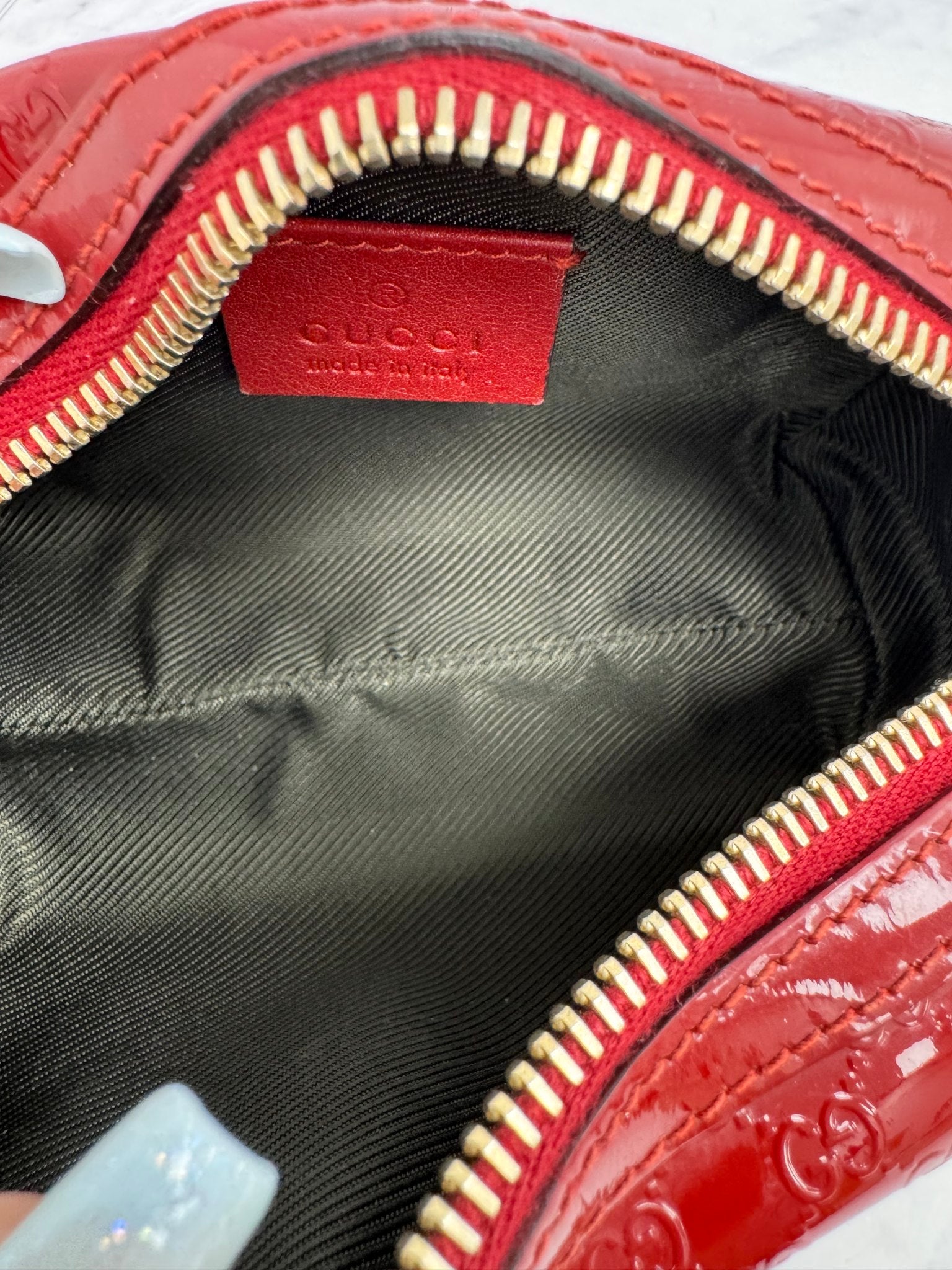 Gucci Red Patent Leather Microguccissima Cosmetic Pouch