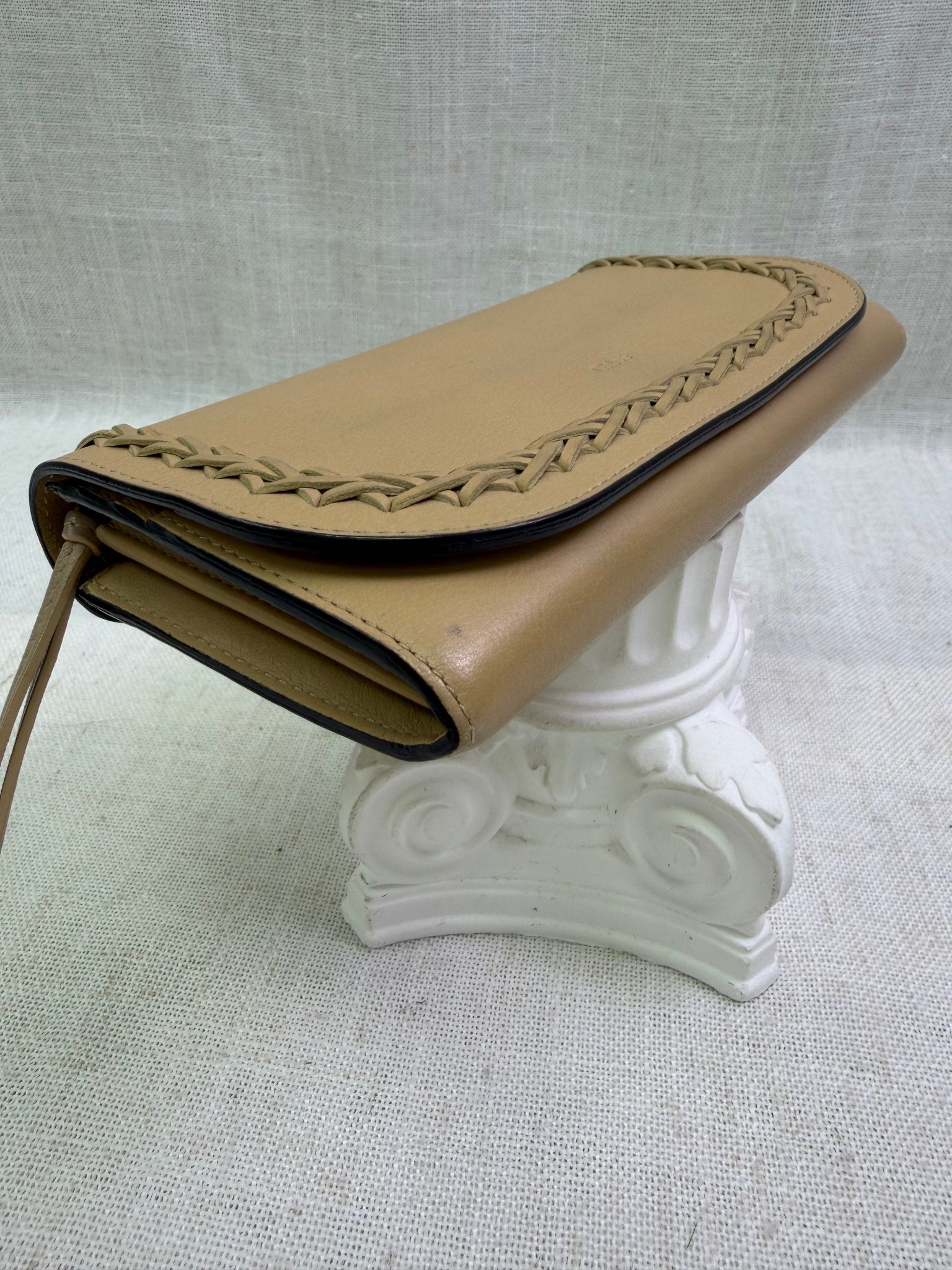 Chloe Beige Grained Leather Woven Hudson Long Wallet