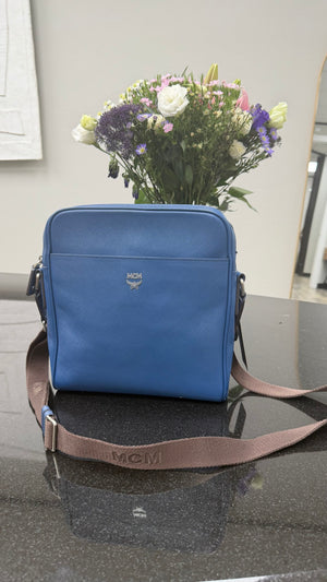 MCM Blue Leather Messenger Bag