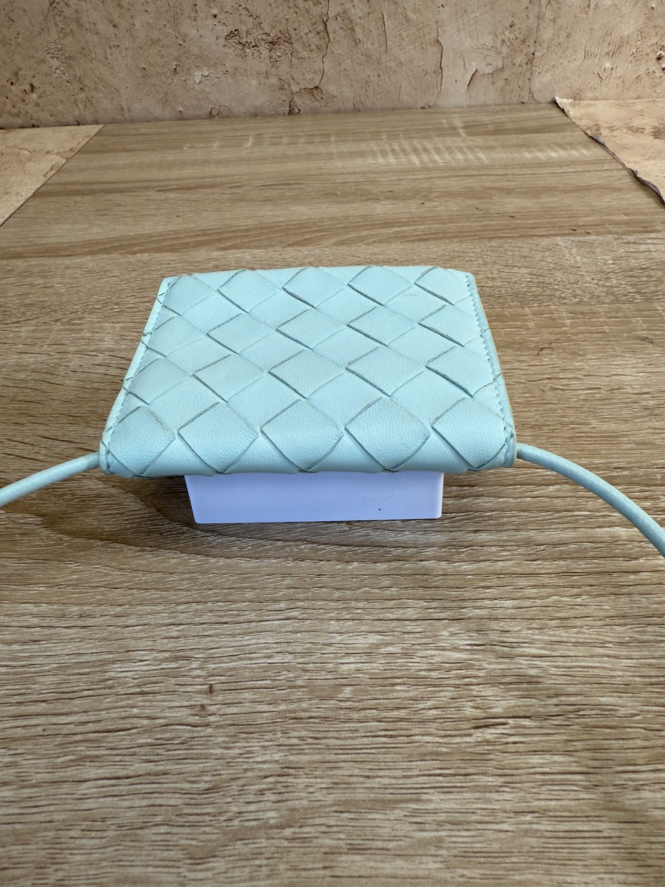 Bottega Veneta Sky Blue Leather Card Case on Strap