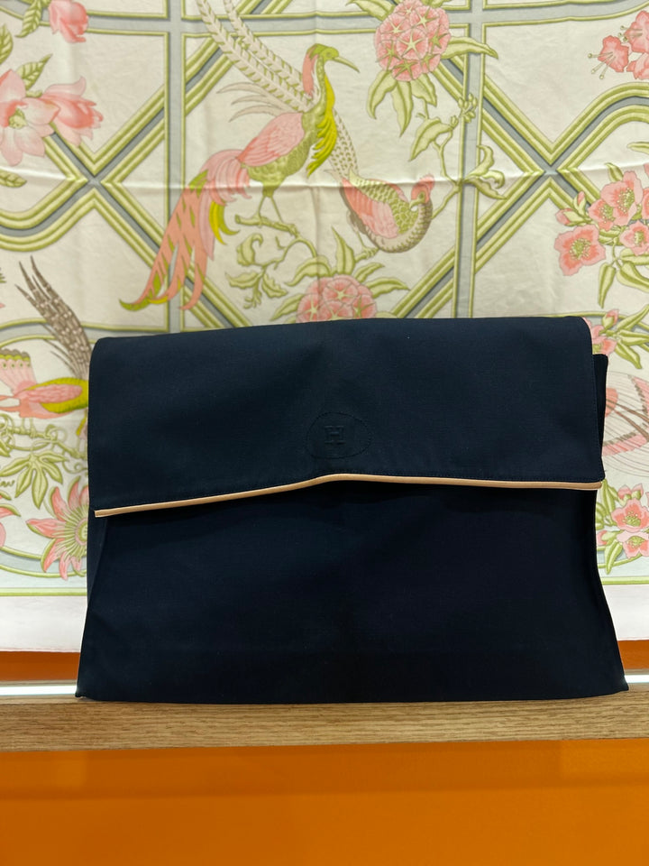 Hermes Navy Blue Canvas Travel Sac Second Bag