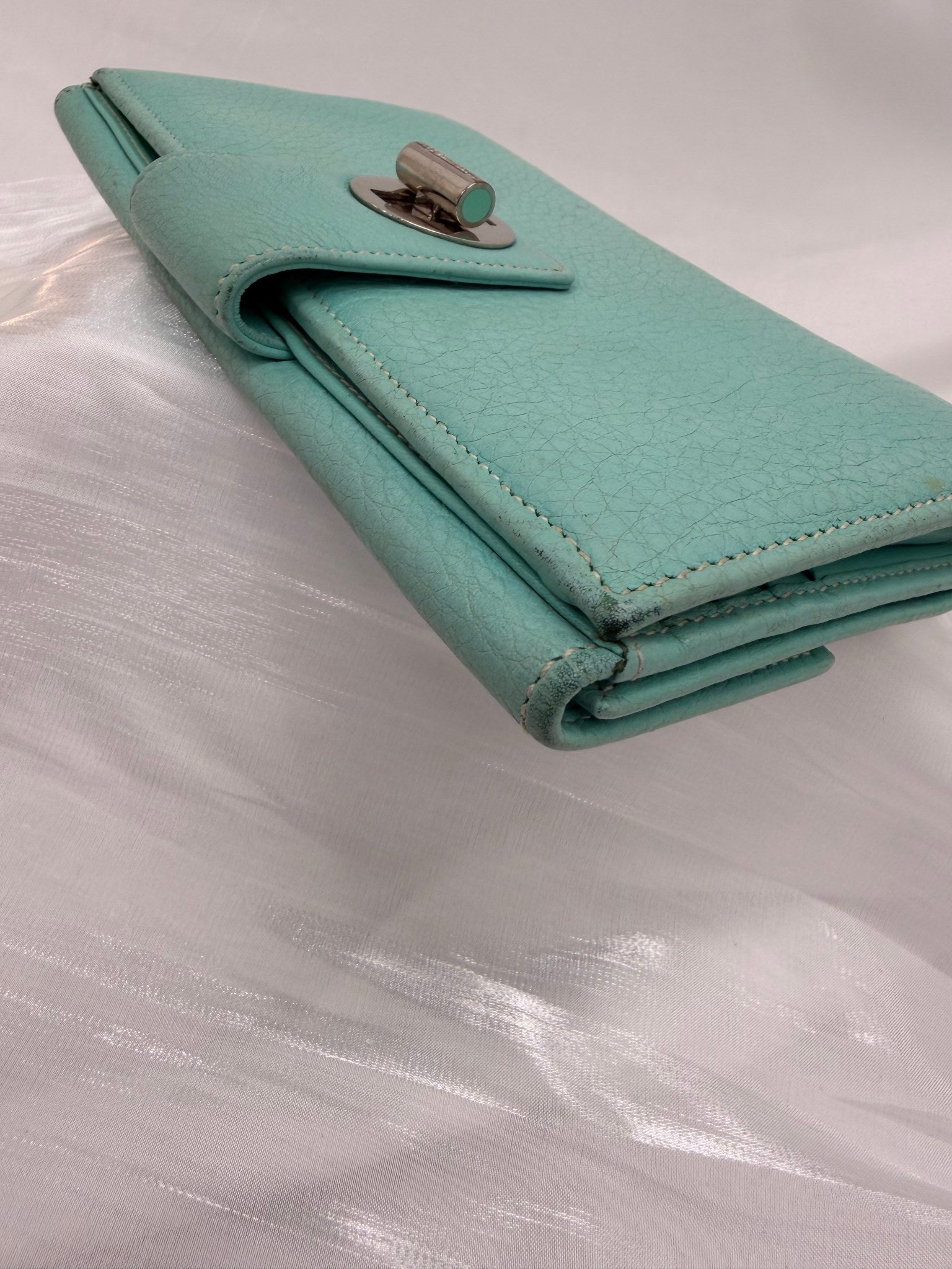 Tiffany & Co. Blue Leather Turn Lock Long Wallet 