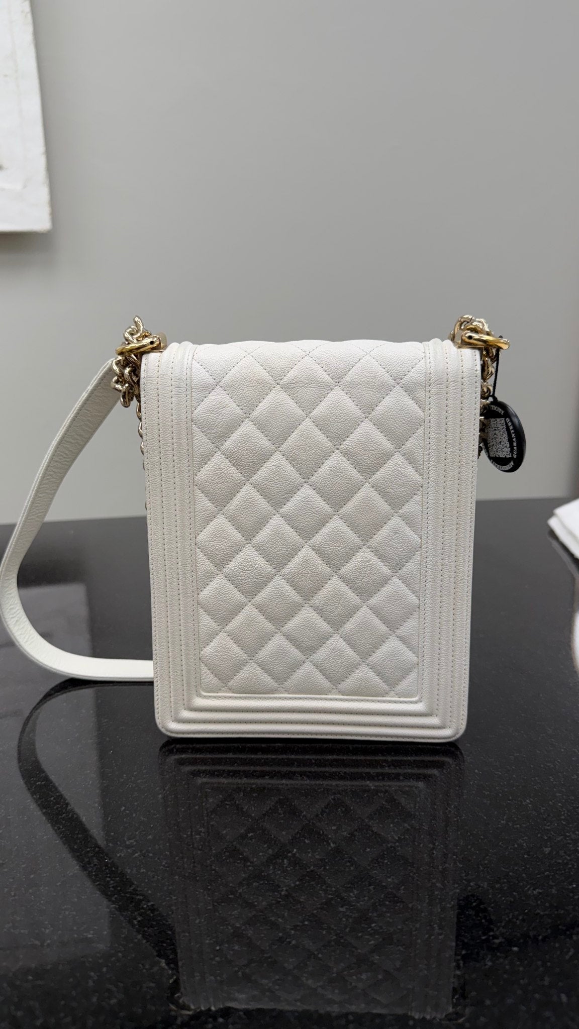 Chanel White Quilted Caviar North South Boy Flap Bag