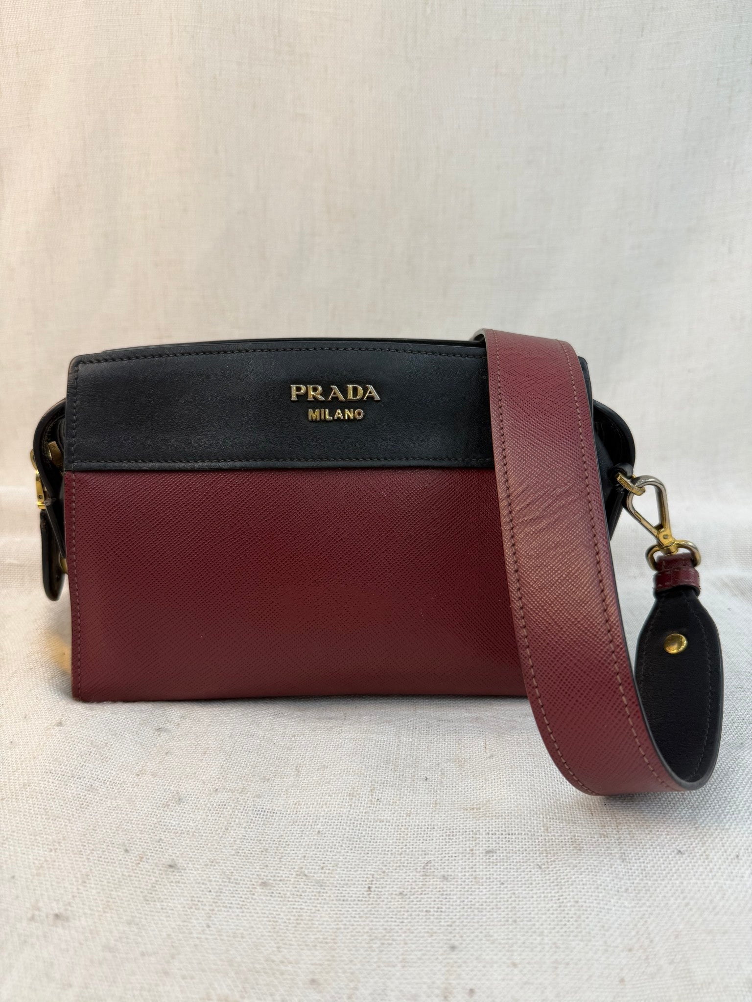 Prada Red Saffiano Leather Mini Esplanade Shoulder Bag