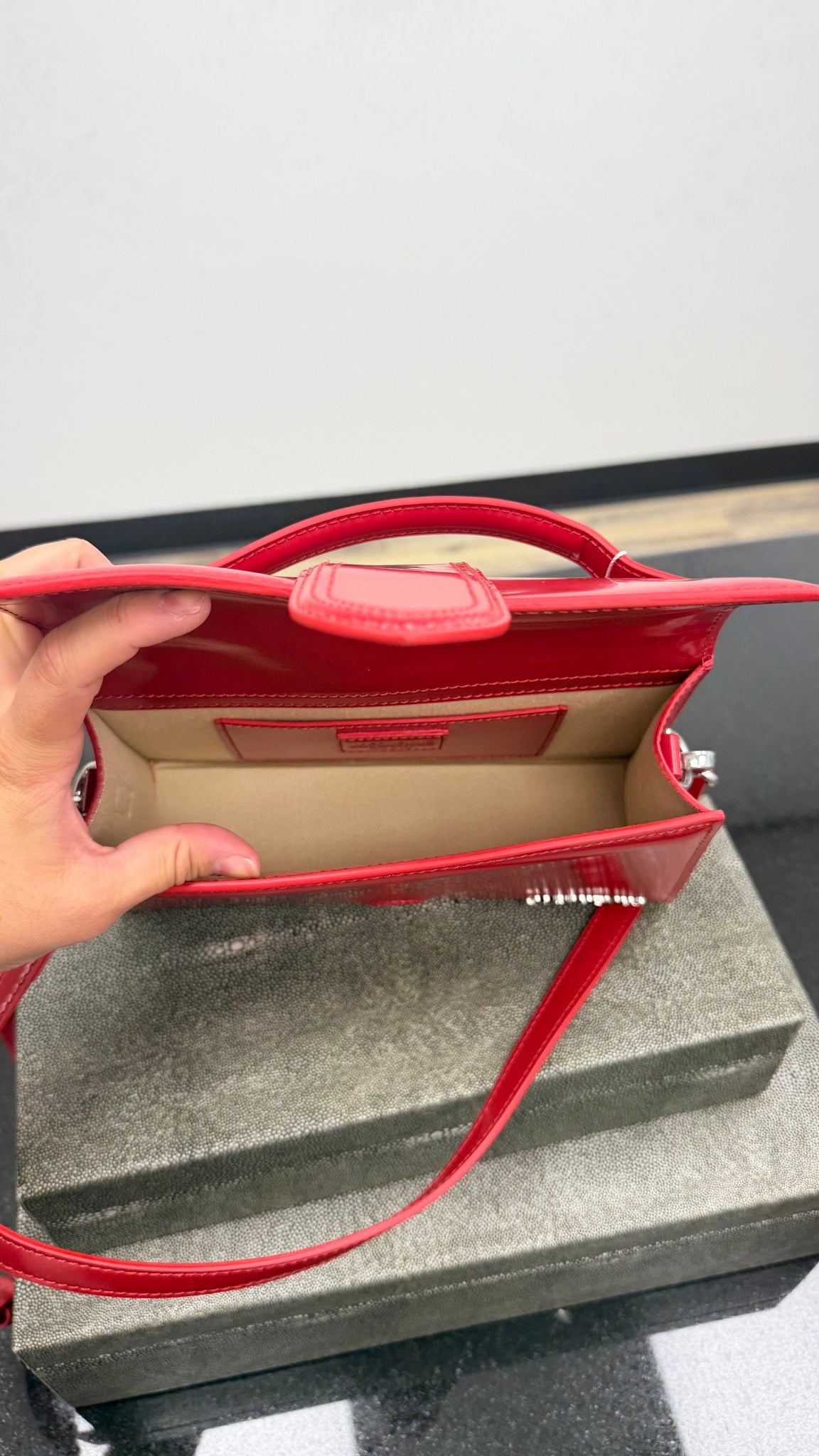 BRAND NEW - Jacquemus Cherry Red Patent Leather Le Grand Bambino 2Way Handbag