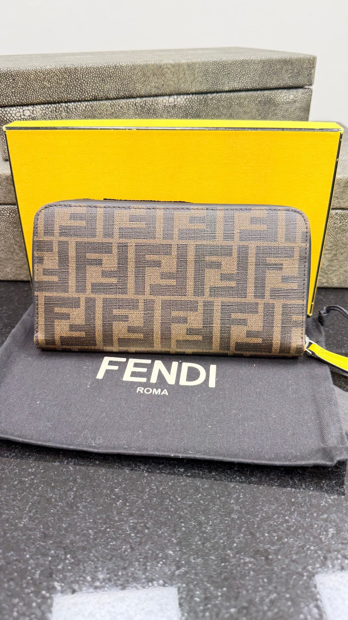 Fendi Brown Zucca Coated Canvas Roma Zippy Wallet