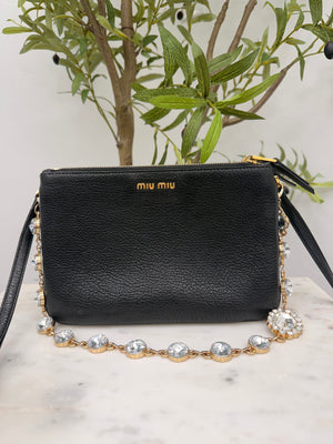 Miu Miu Black Textured Calfskin Double Zip Crossbody
