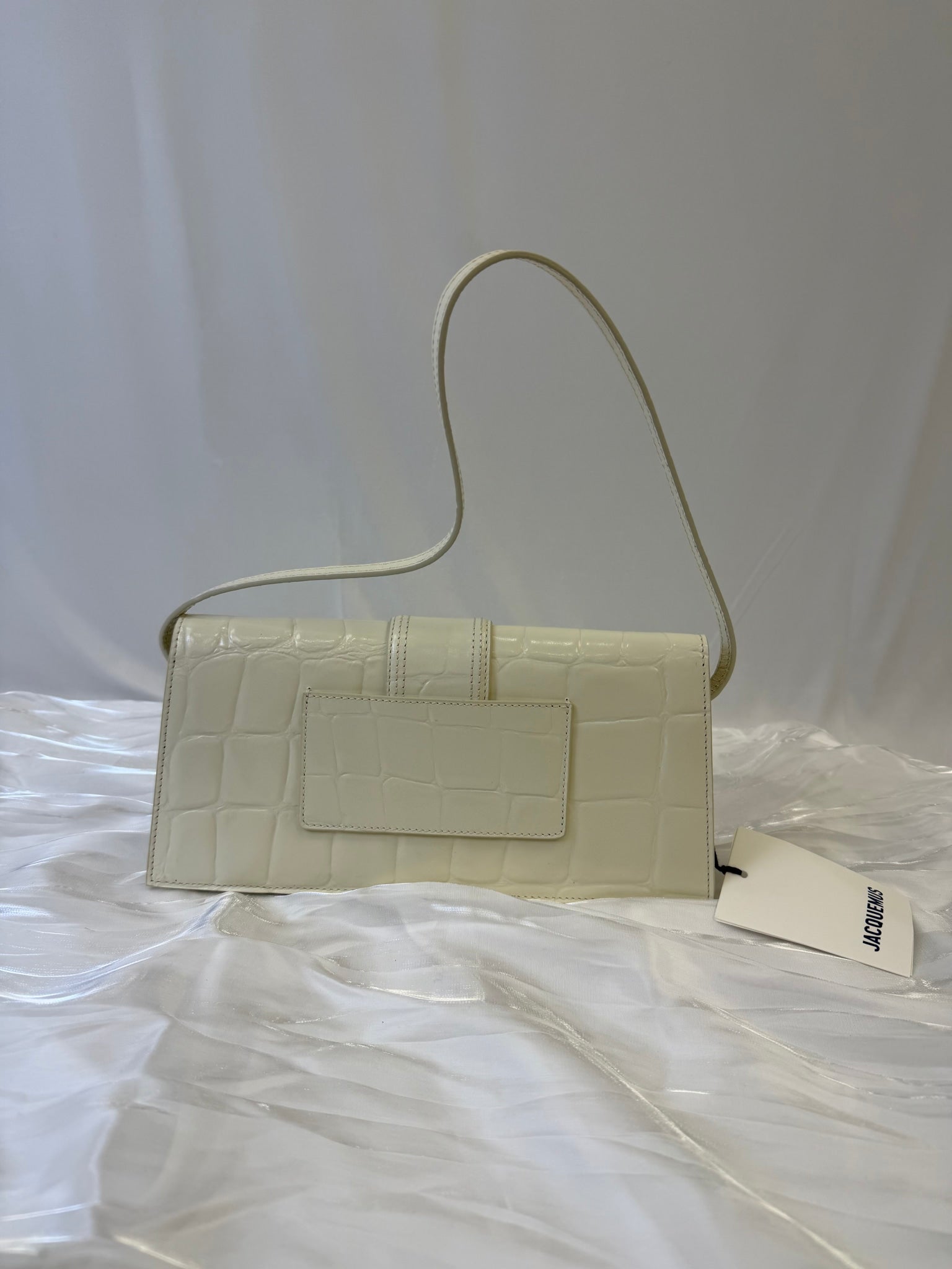 BRAND NEW- Jacquemus White Croc Embossed Le Grand Bambino Bag