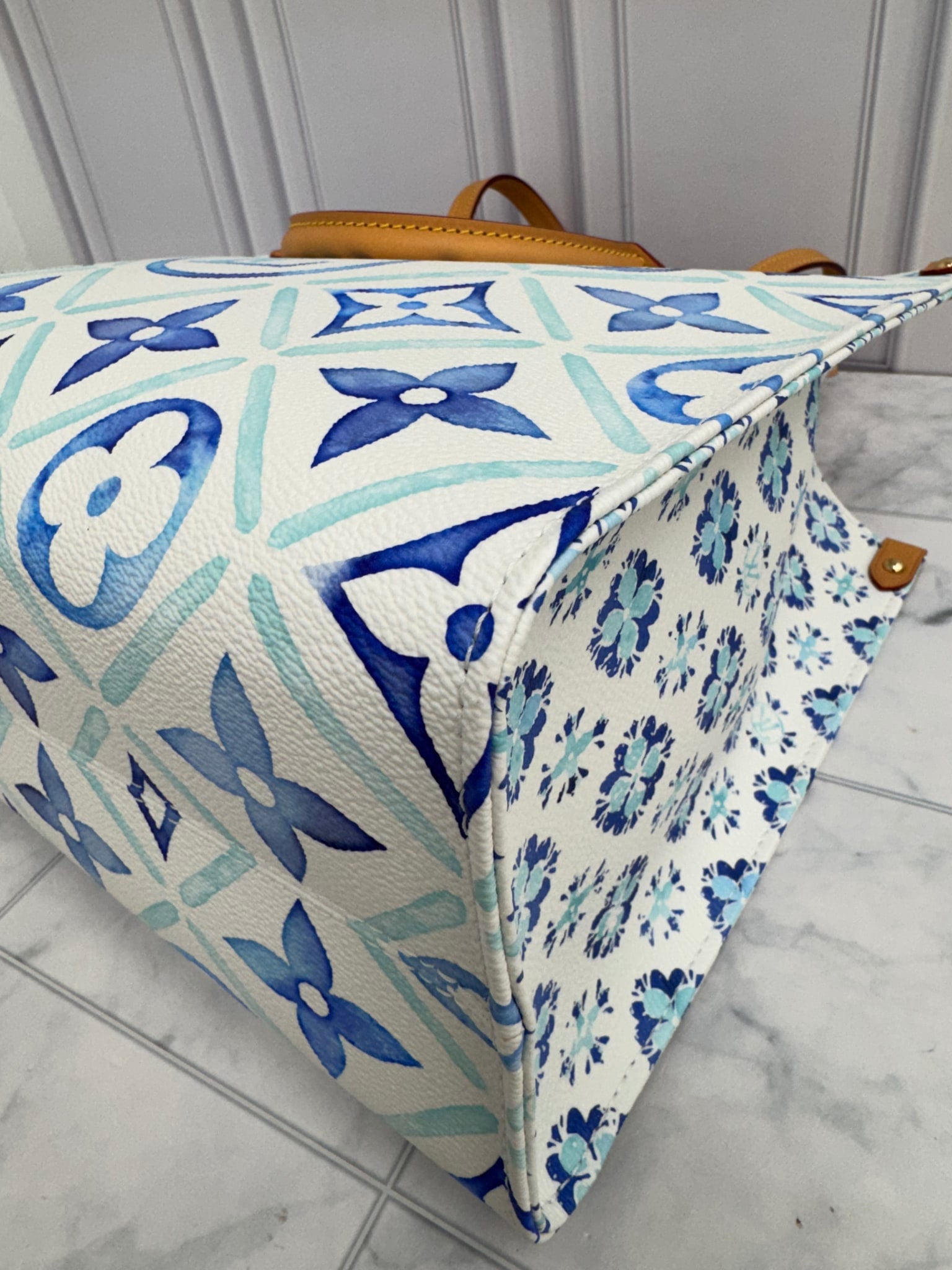 BRAND NEW - Louis Vuitton Lagoon Blue Monogram Tiles By The Pool On The Go Tote Bag MM 