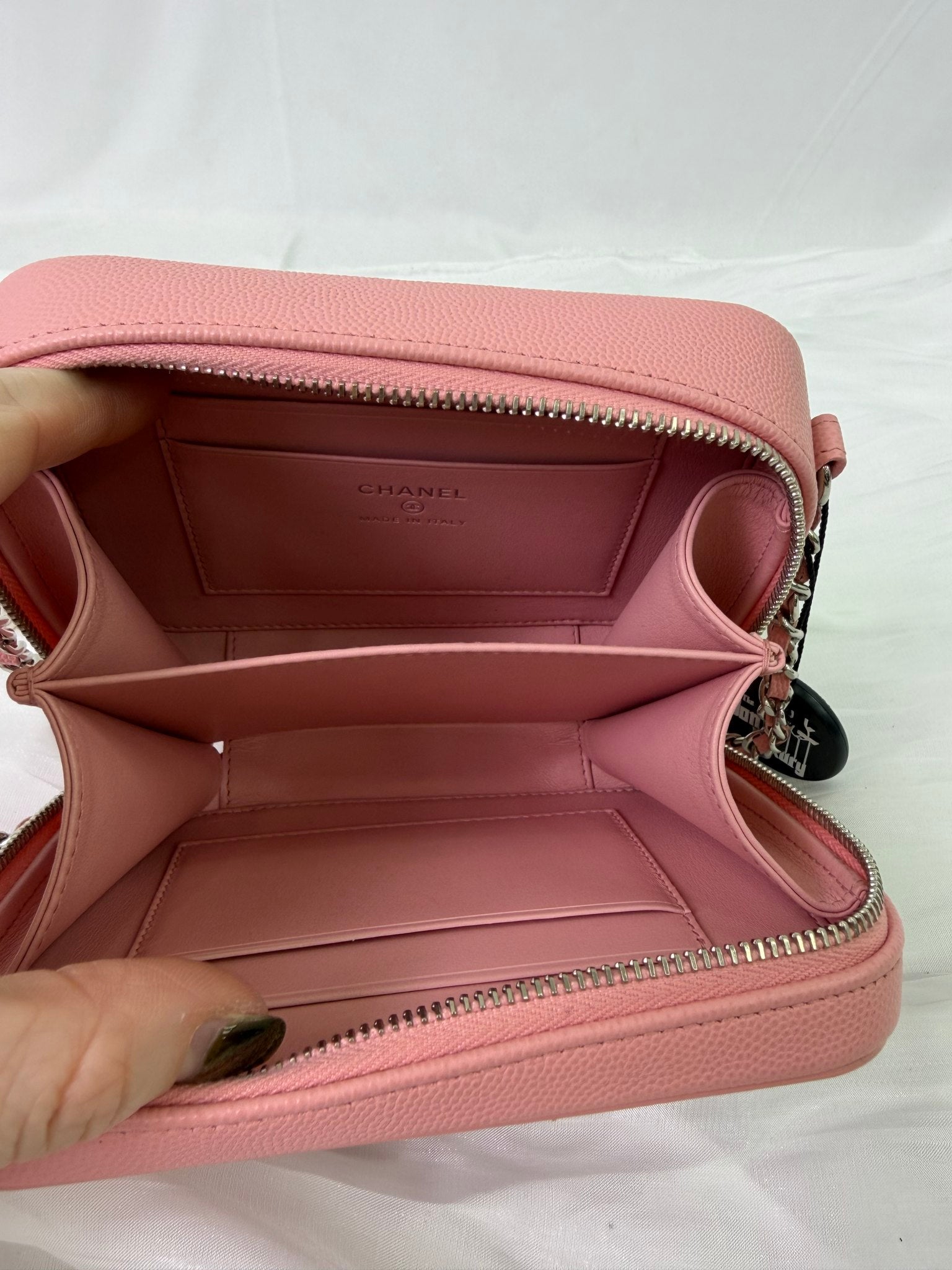 Chanel Pink Caviar Quilted Striped Vanity Bag