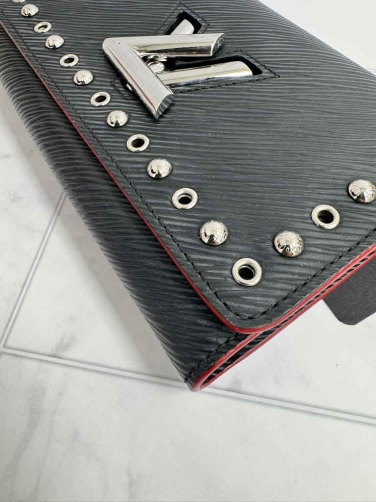 Louis Vuitton Black Epi Leather Studded Twist Wallet On A Chain