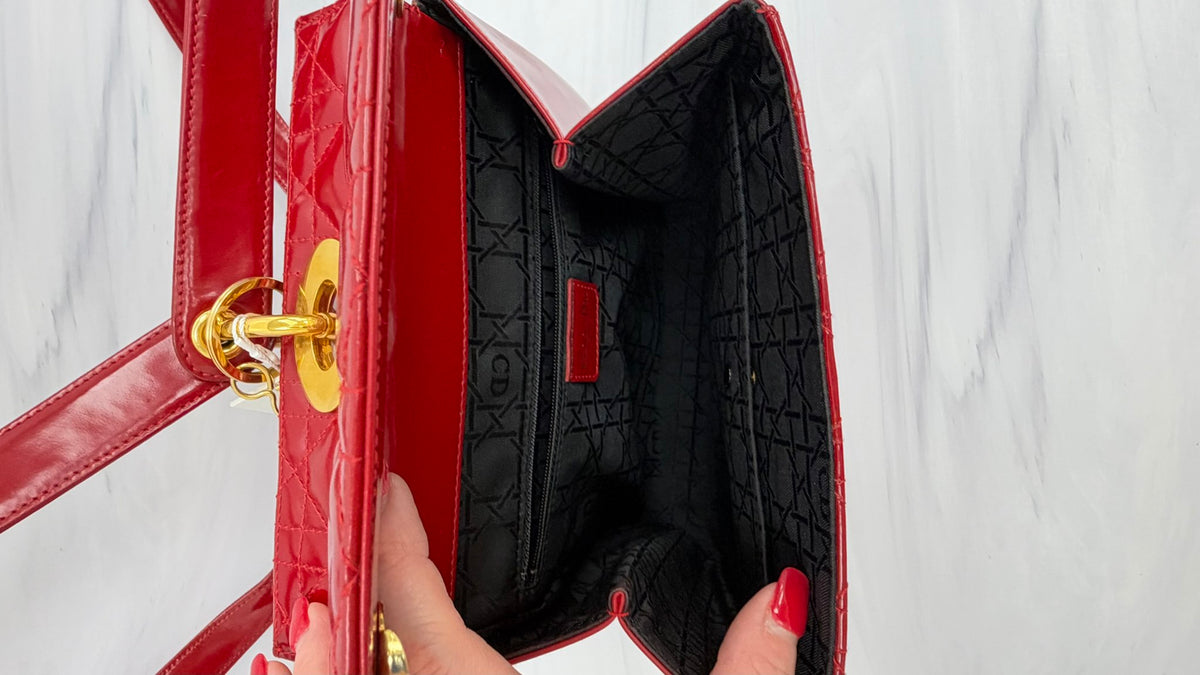 Christian Dior Red Quilted Patent Leather Backpack