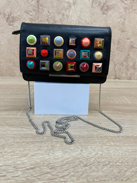 Fendi Black Leather Multicolored Studded Wallet on a Chain 