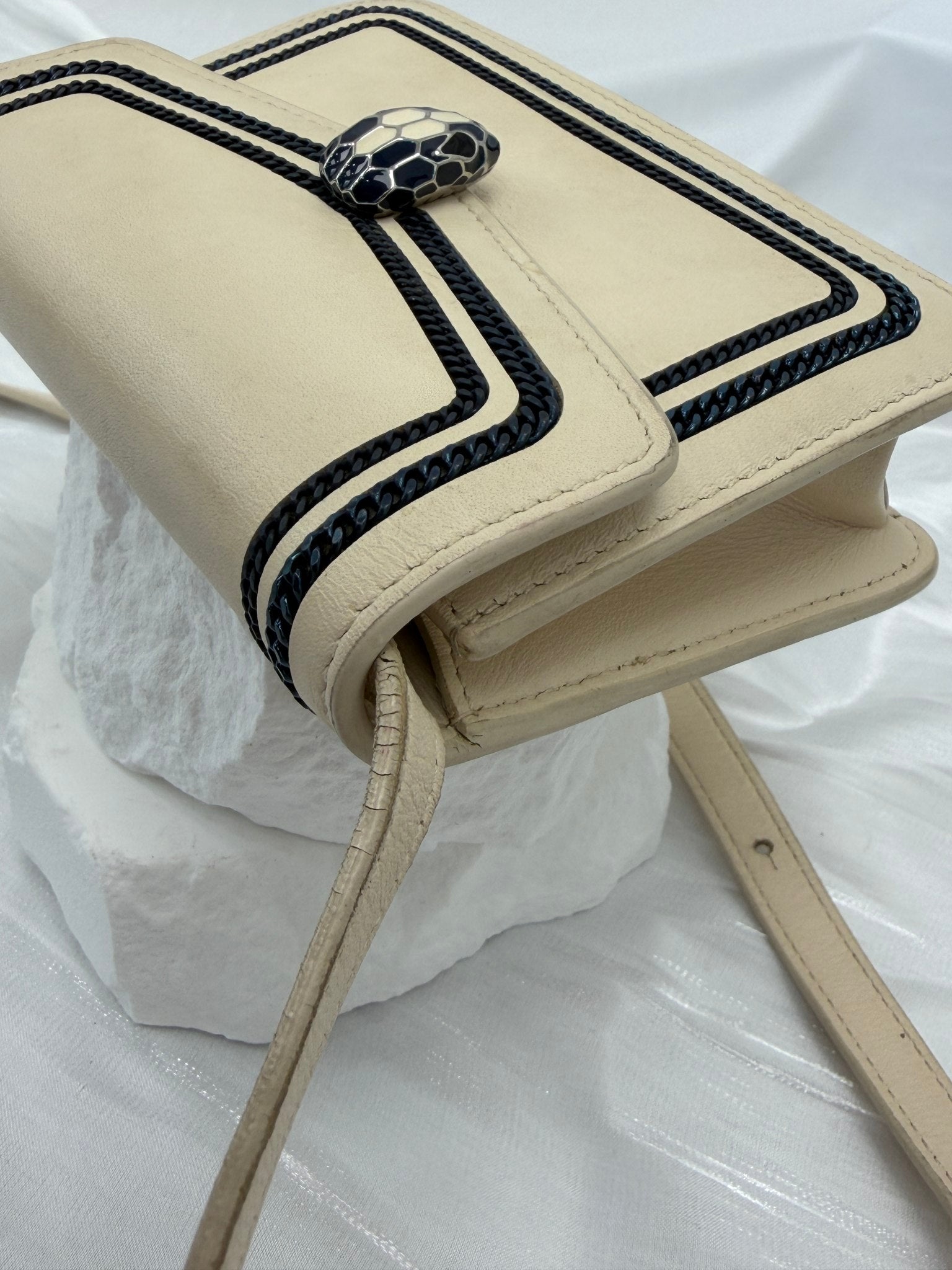 Bvlgari Cream Calfskin Diamond Blast Serpenti Mini Crossbody