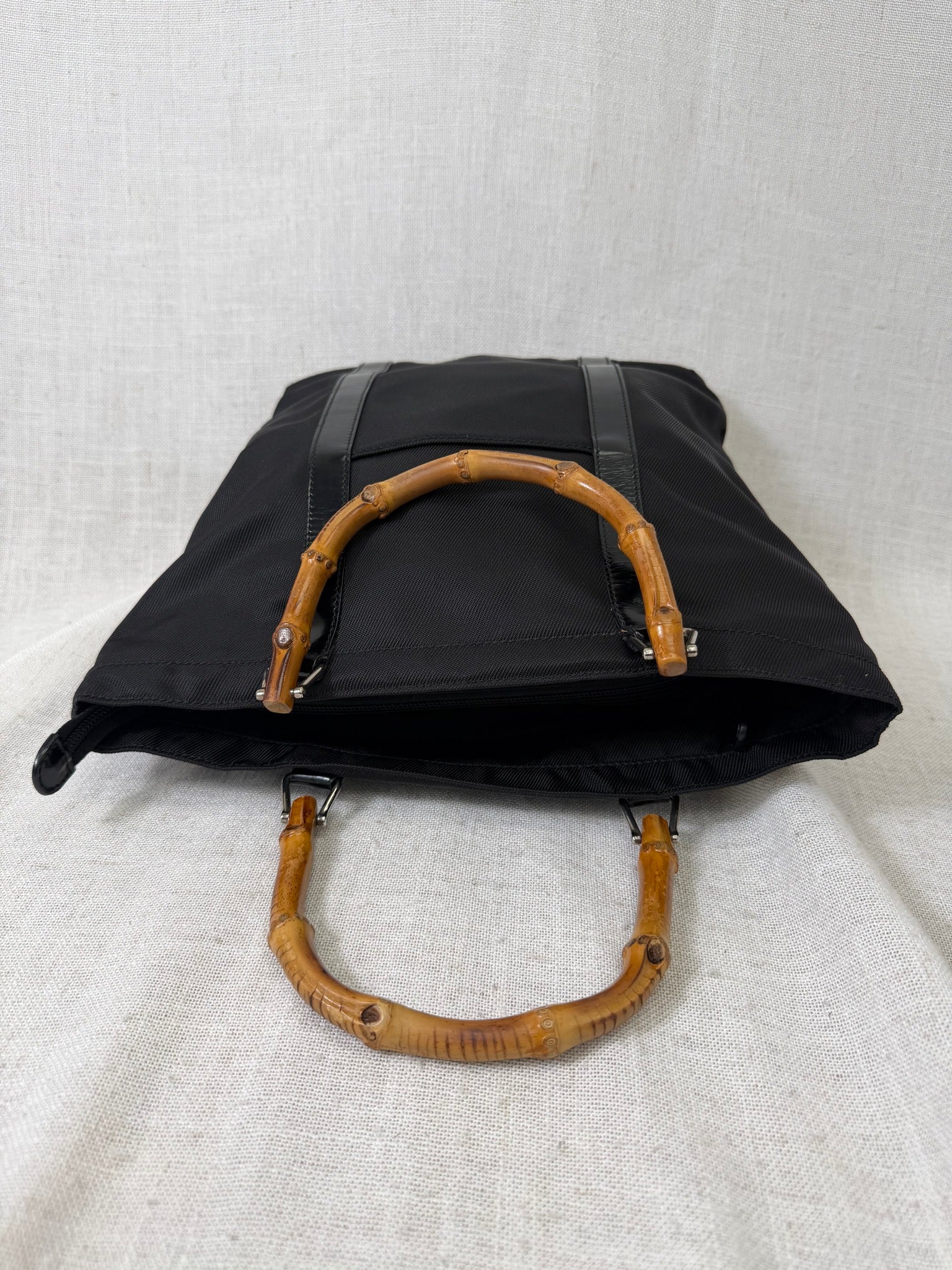 Gucci Black Nylon Bamboo Handbag