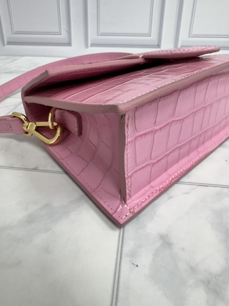 BRAND NEW - Jacquemus Pink Croc Embossed Leather Le Grand Bambino Handbag