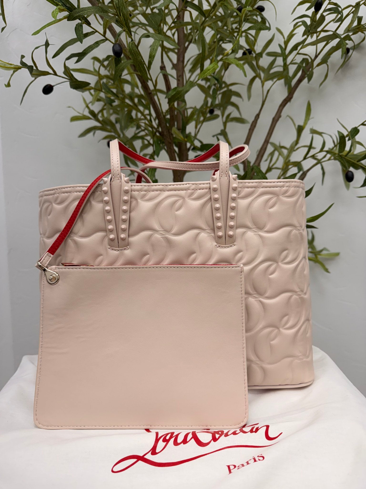 LIKE NEW - Christian Louboutin Beige Nappa Embossed Cabata Tote W/ Matching Pouch 