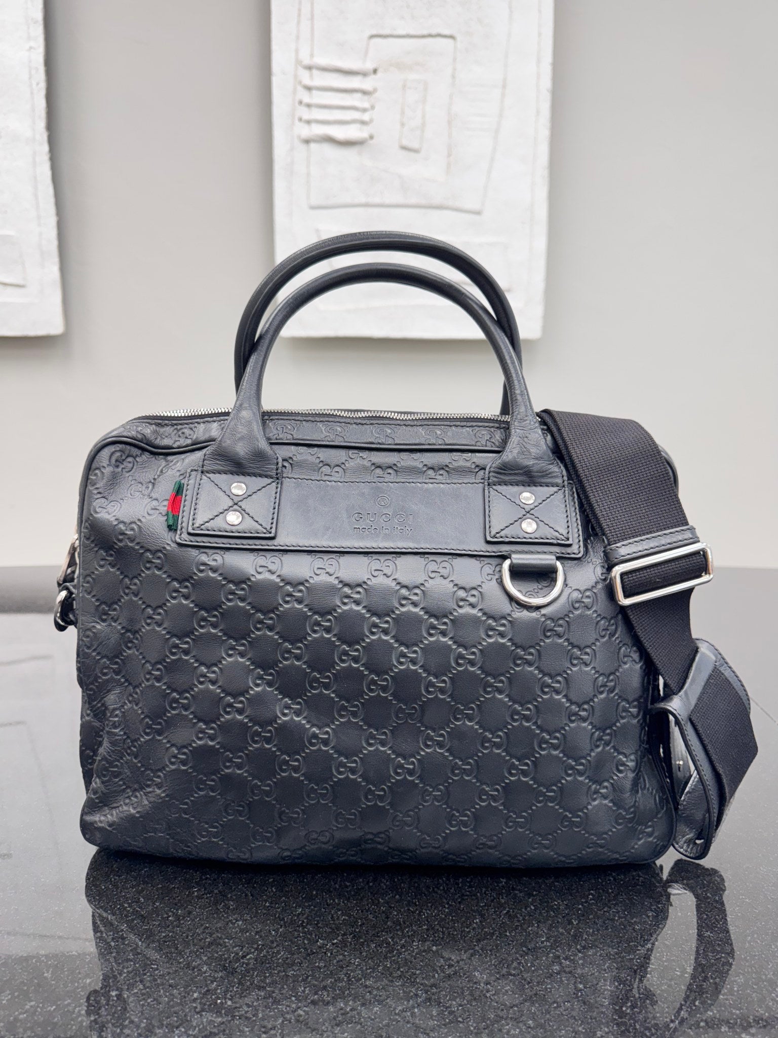 Gucci Black Embossed Leather Large Briefcase
