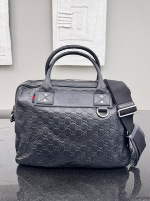 Gucci Black Embossed Leather Large Briefcase