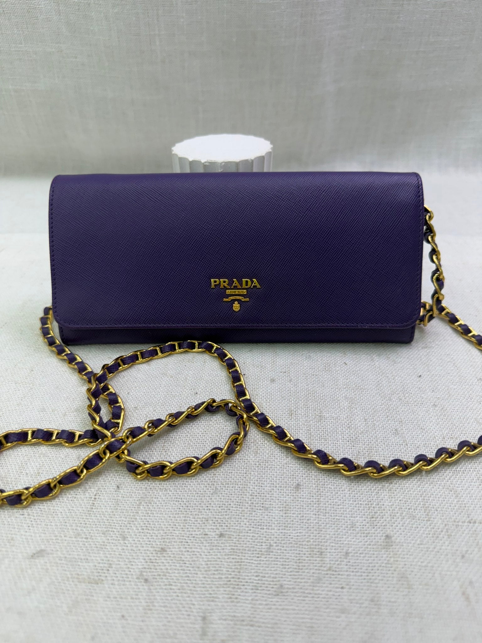 Prada Purple Saffiano Leather Wallet on a Chain 