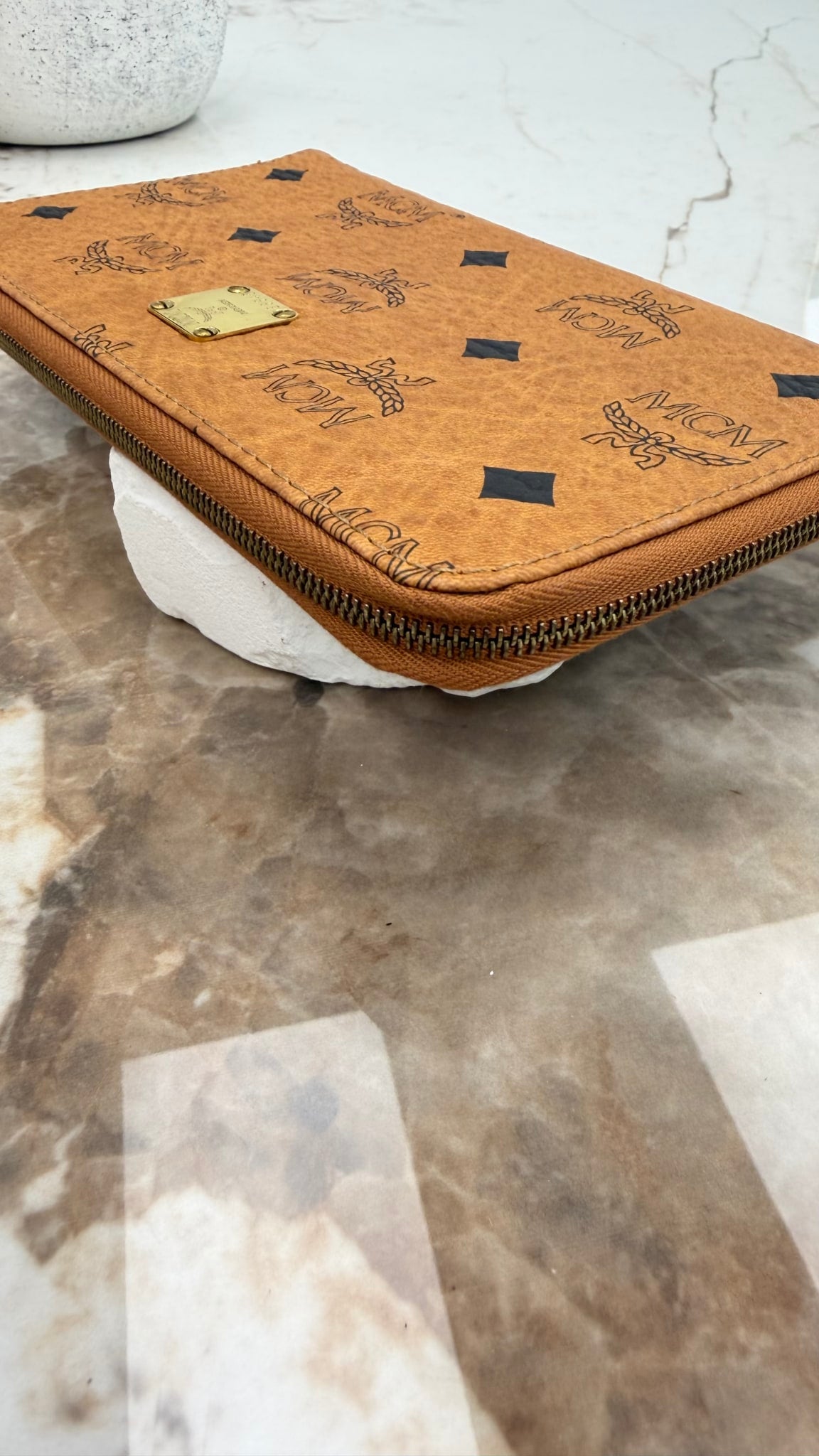 MCM Cognac Visetos Leather Zippy Wallet