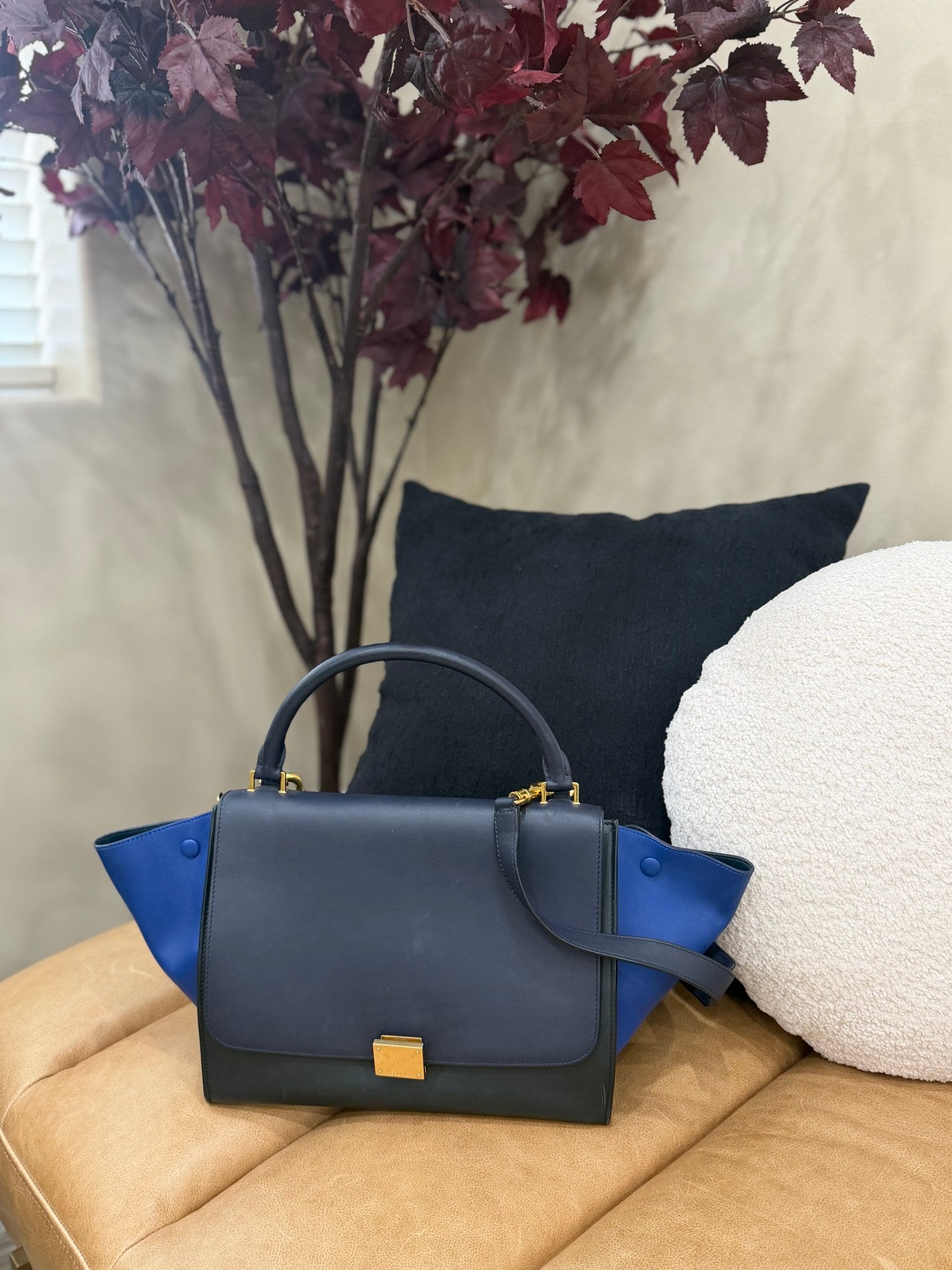 Celine Blue Leather Trapeze Medium Handbag