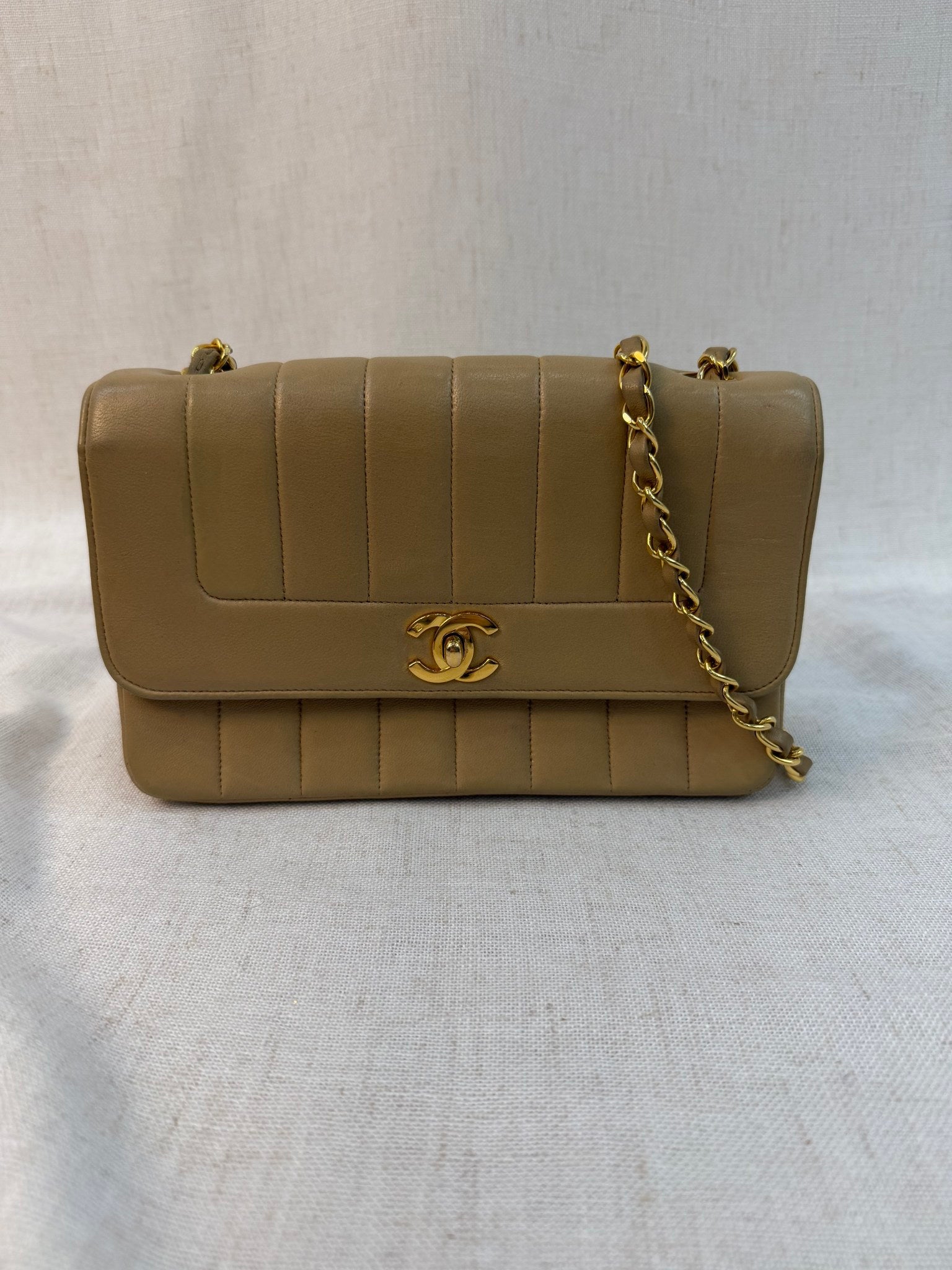 Chanel Beige Lambskin CC Mademoiselle Single Flap Bag