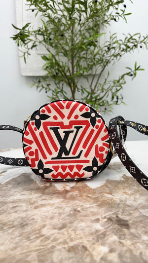 LIKE NEW - Louis Vuitton Red And Black Monogram Giant Crafty Boite Chapeau Souple PM Crossbody Bag