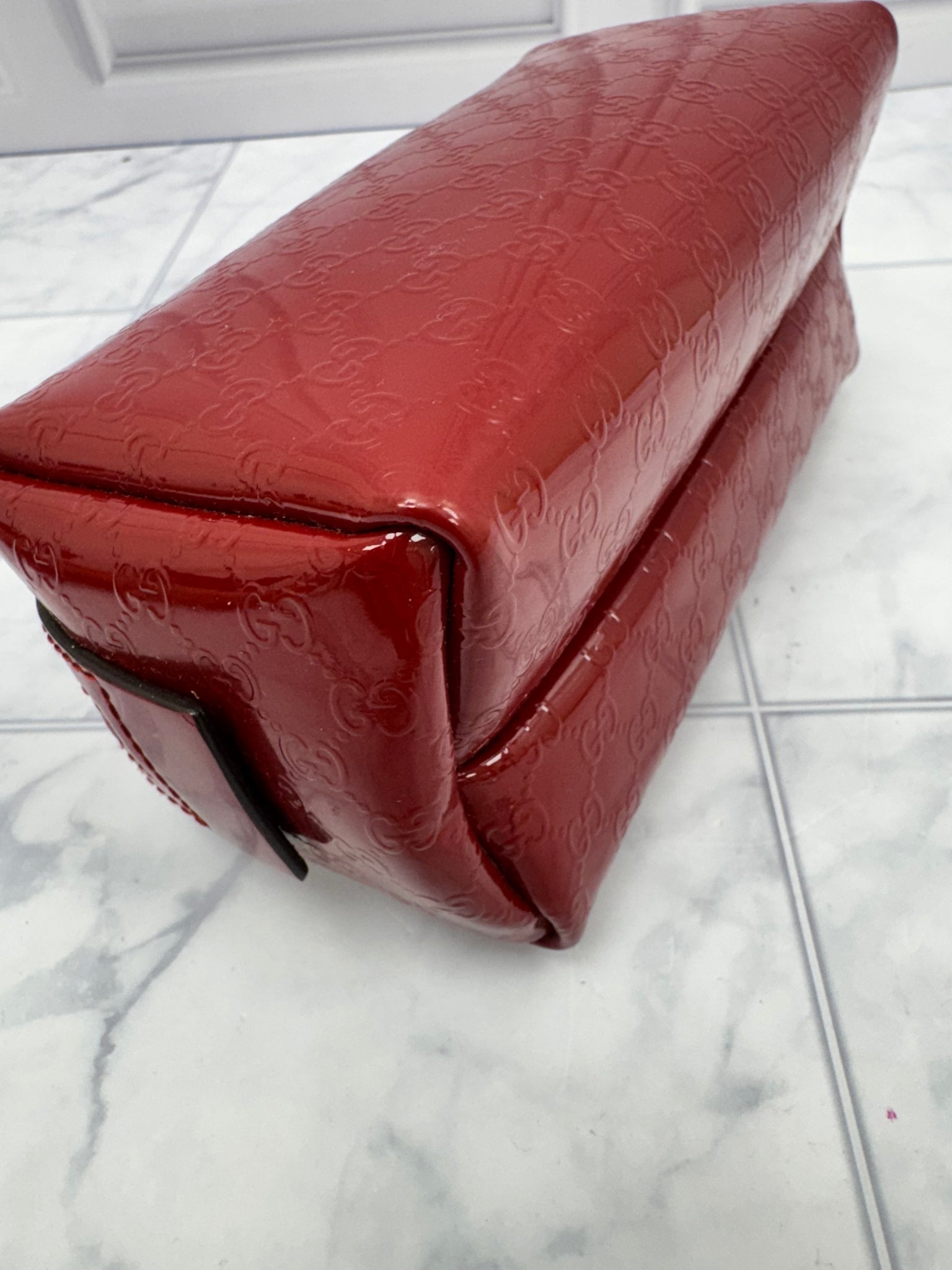 Gucci Red Patent Leather Microguccissima Cosmetic Pouch