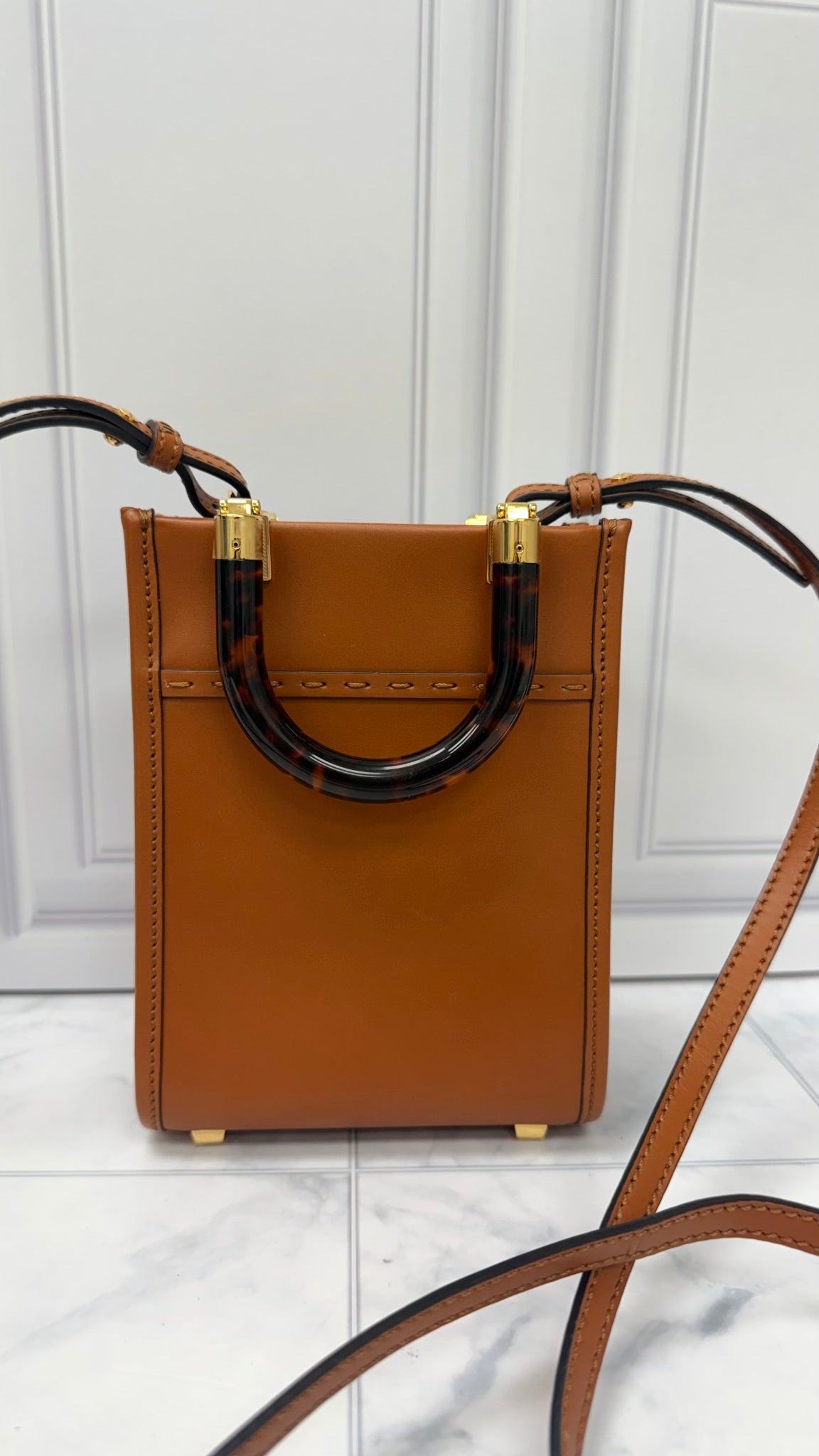 Fendi Brown Leather Mini Sunshine Crossbody Top Handle 
