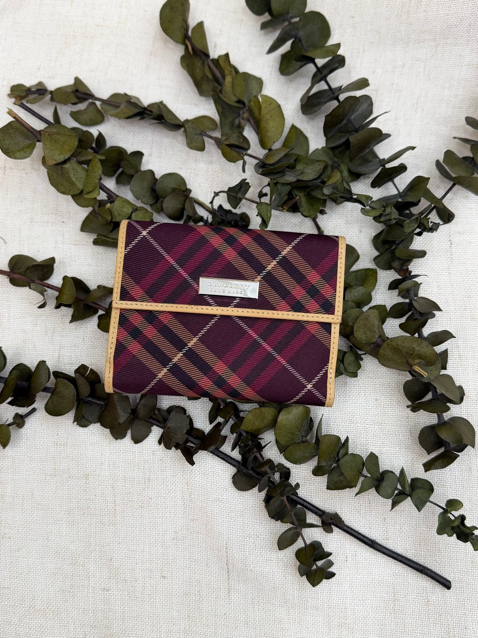 Burberry Plum & Tan Nova Check Canvas Wallet