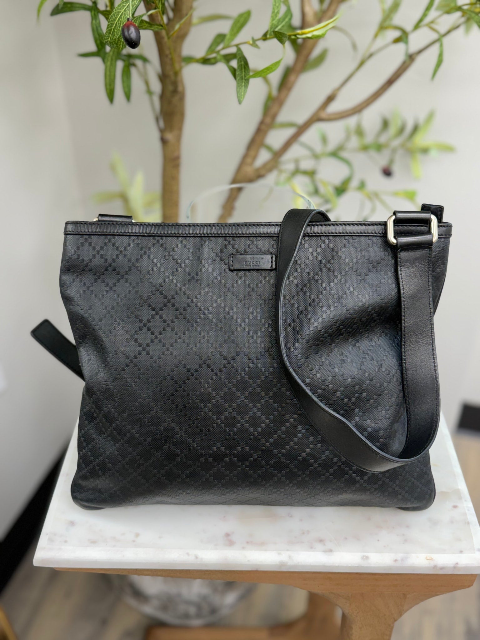 Gucci Black Coated Canvas Diamante Crossbody Bag