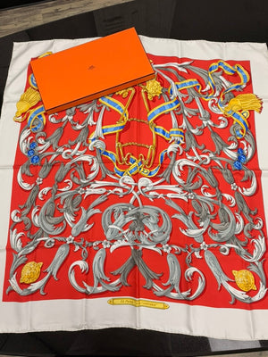 Hermes Le Mors a La Conetable Carre 90 Silk Scarf