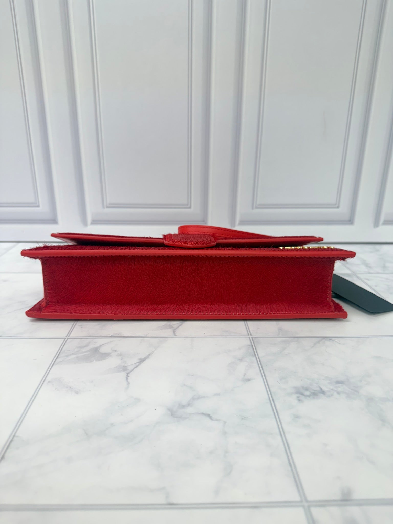 BRAND NEW - Jacquemus Red Pony Hair Le Bambino Long Shoulder Bag
