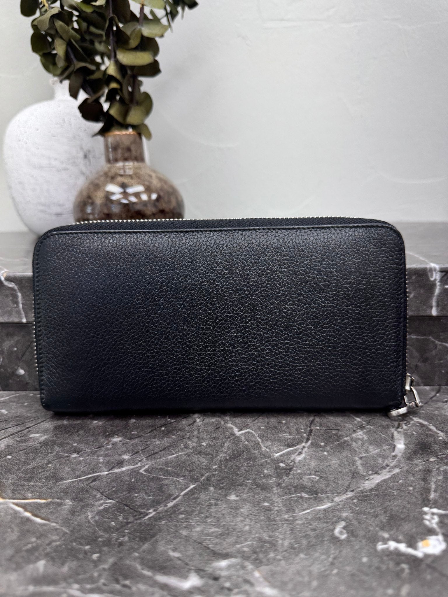 Loewe Black Grained Leather Studded Zippy Wallet