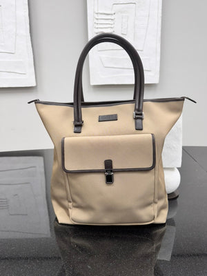 Gucci Khaki Canvas And Leather Large Tote Bag