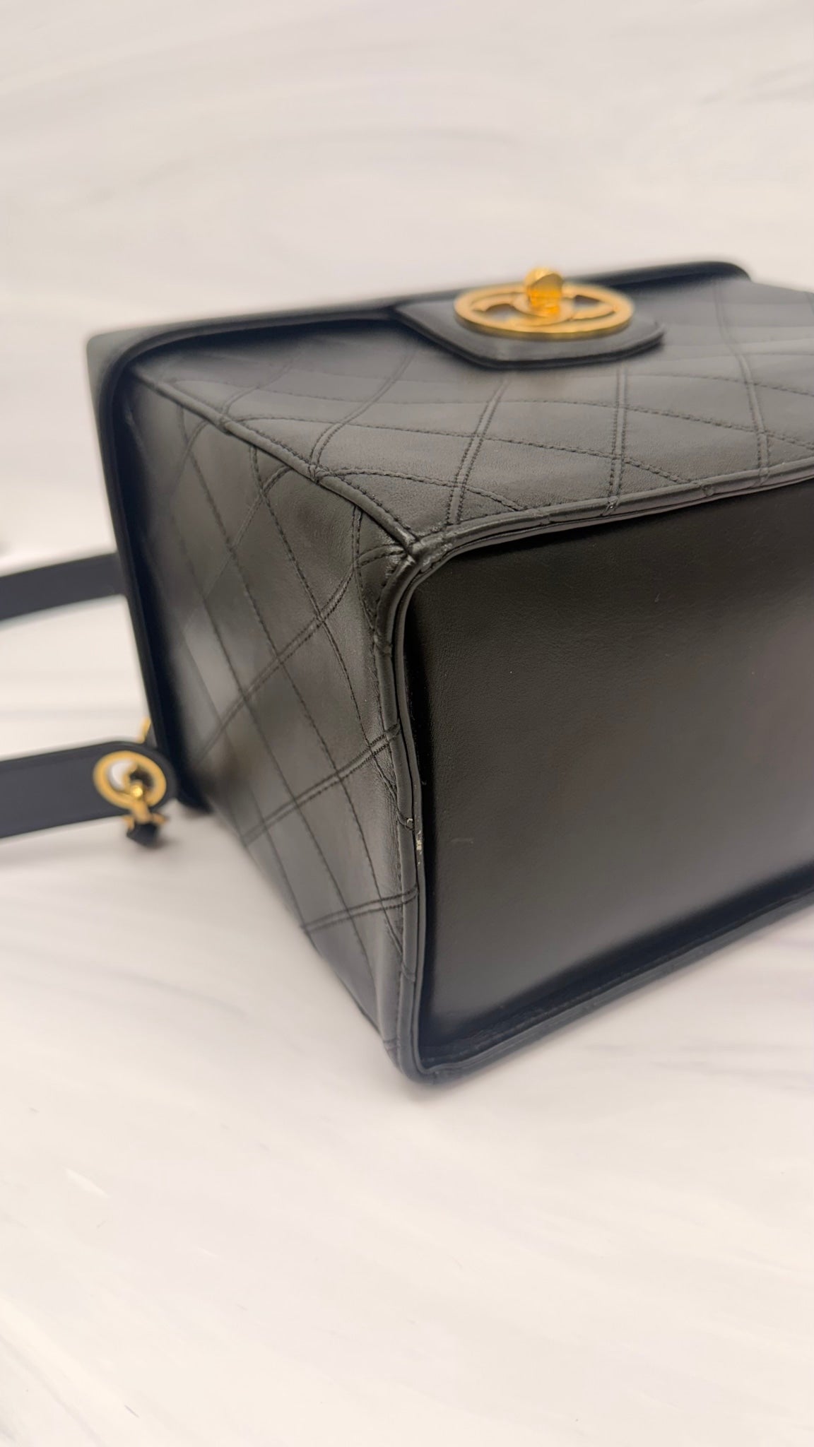 Chanel Black Calfskin Leather 24K Gold Vintage Vanity Bag 