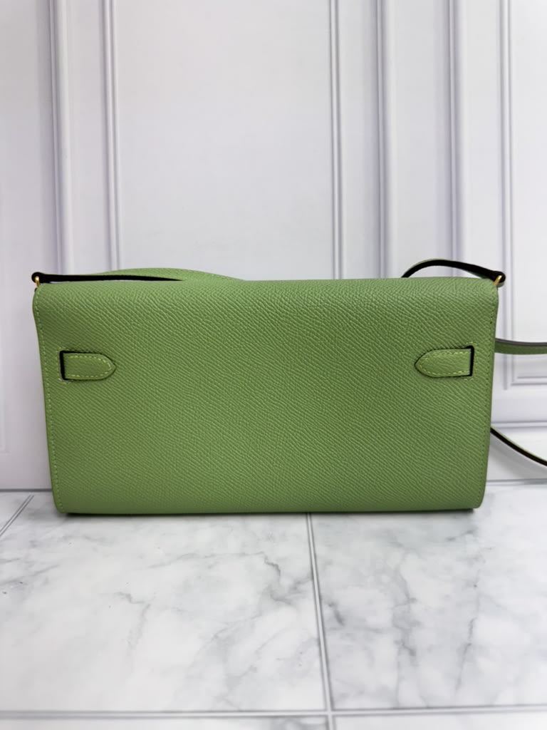 LIKE NEW - Hermes Light Green Epsom Leather Kelly To Go Wallet Crossbody Bag