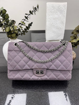 Chanel Grey Quilted Jersey Medium Chanel 2.55 Reissue Flap Bag
