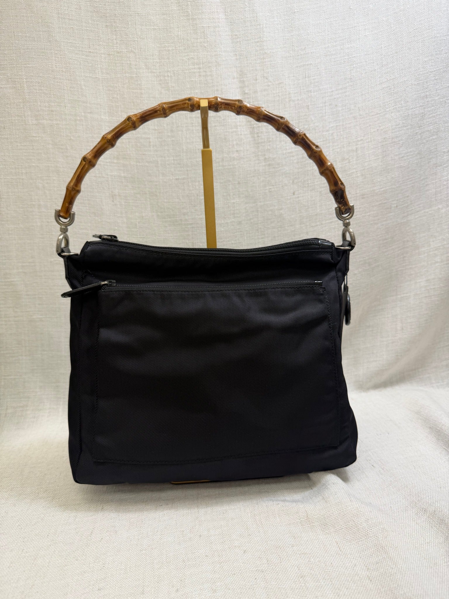 Gucci Black Nylon Bamboo Handbag