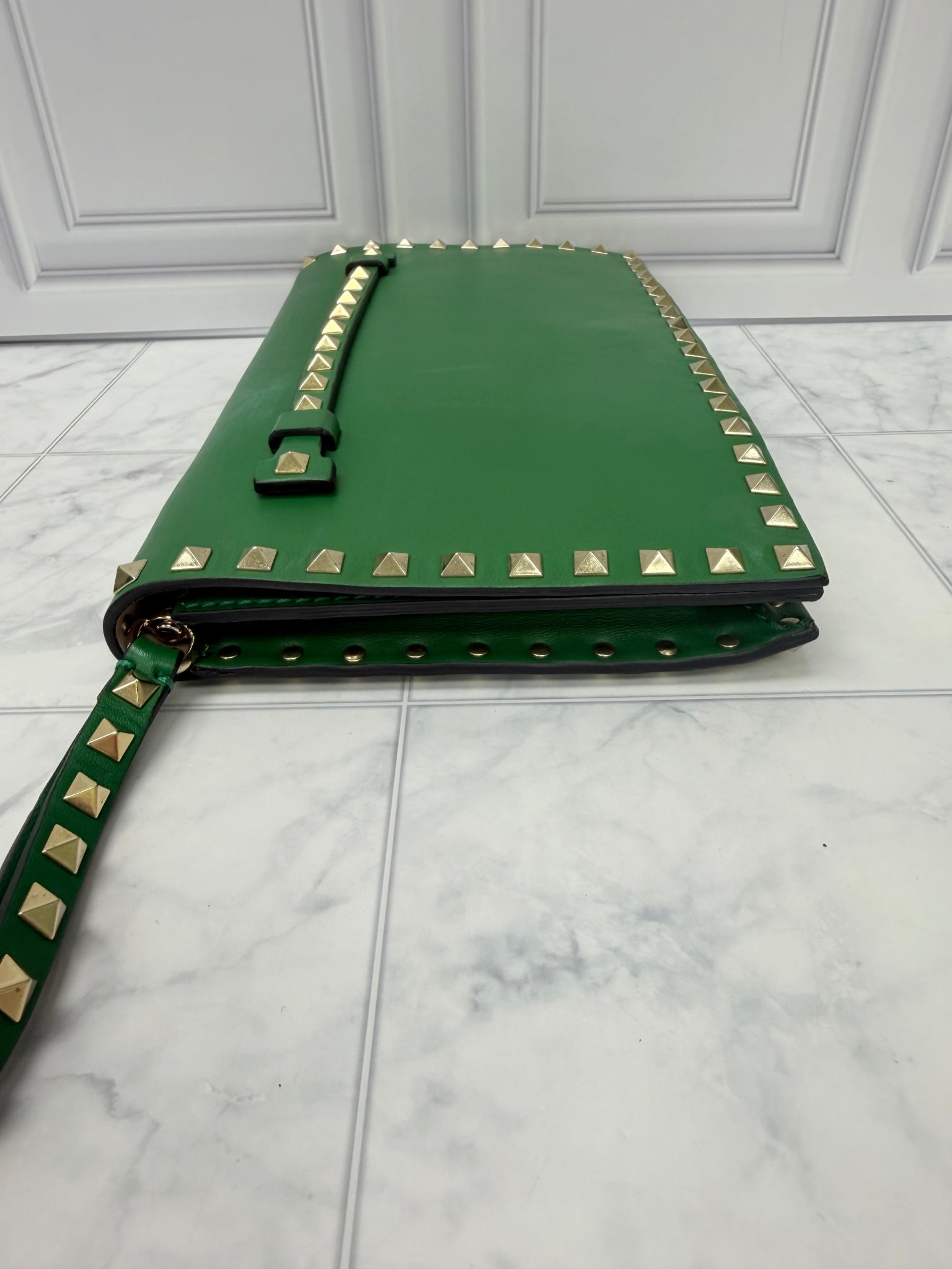 Valentino Green Leather Rockstud Clutch
